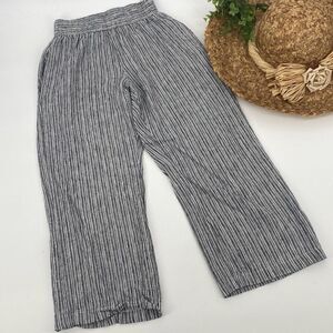 Sienna Sky Pull-On Linen Blend Wide Leg Crop‎ Pants Stripe Black / Cream XS